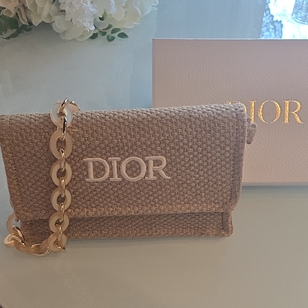 Dior Beige Woven Clutch/bag with Gold Chain